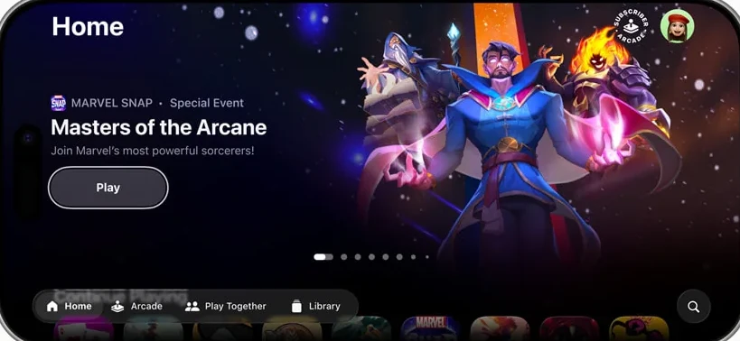 The Apple Games app on iPhone, showing a featured event for a card game.