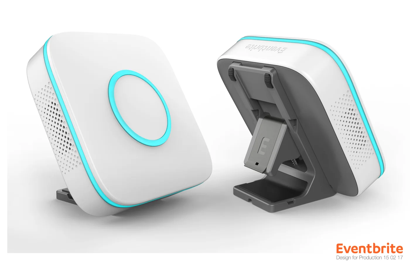 The Eventbrite Portal scanning hardware, front and folded, from the production design review.